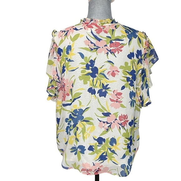 Laurel Ralph Lauren Floral Ruffle-Trim Georgette Blouse size XL Black Label - Picture 3 of 11